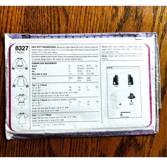 Vintage 1970s Simplicity 8327 Sewing Pattern Sz XS/S Jiffy Pullover Top COMPLETE - Picture 2 of 2